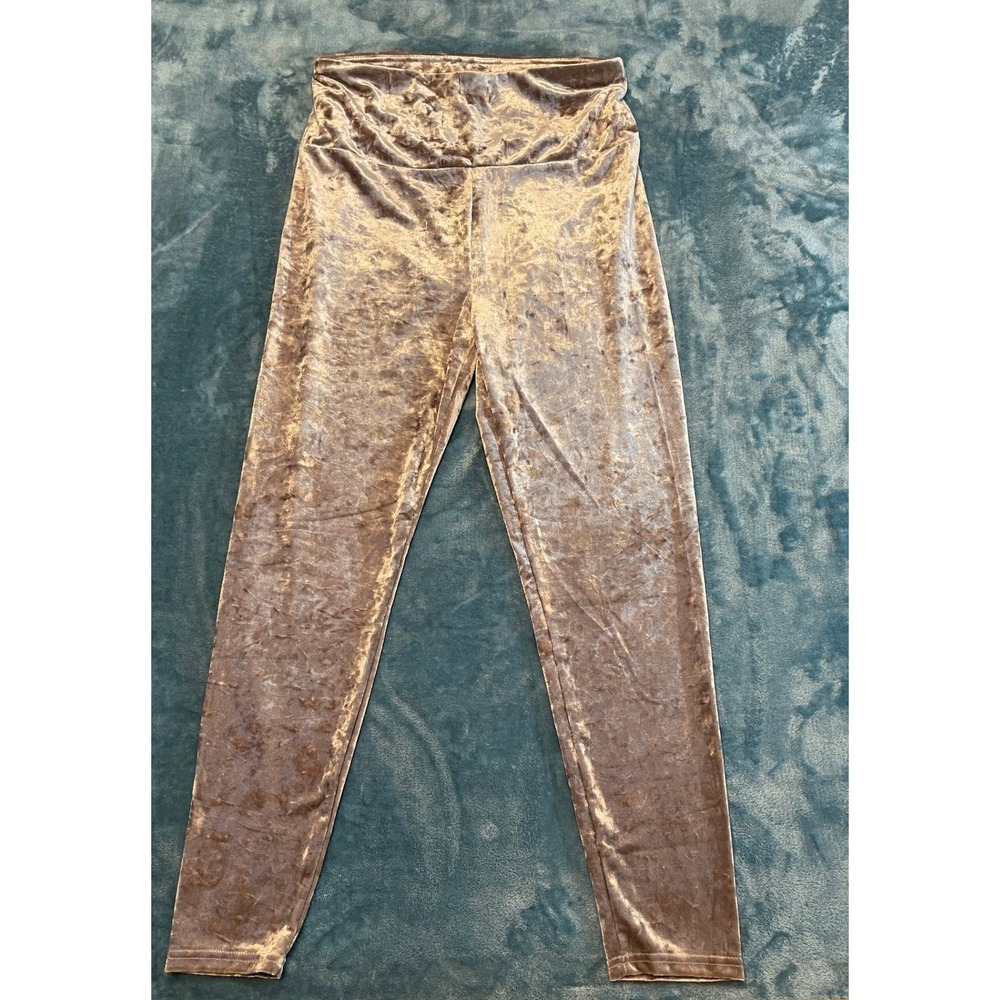Sho Sho Womens Crushed Velvet High Waisted Leggings Champagne Rose Gold M